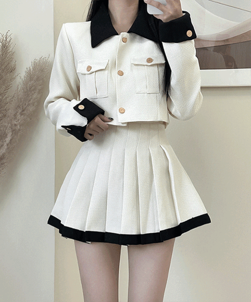 콜미 트위드 배색 투피스(자켓+스커트set)♡韓國女裝套裝