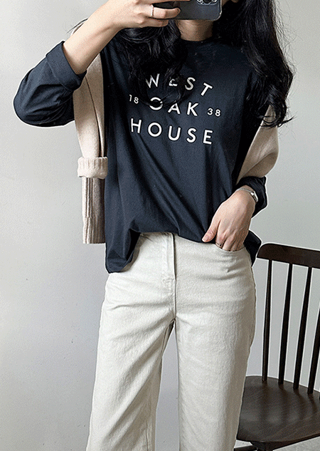 웨스트 레터링 긴팔 티셔츠 (2 color)♡韓國女裝上衣